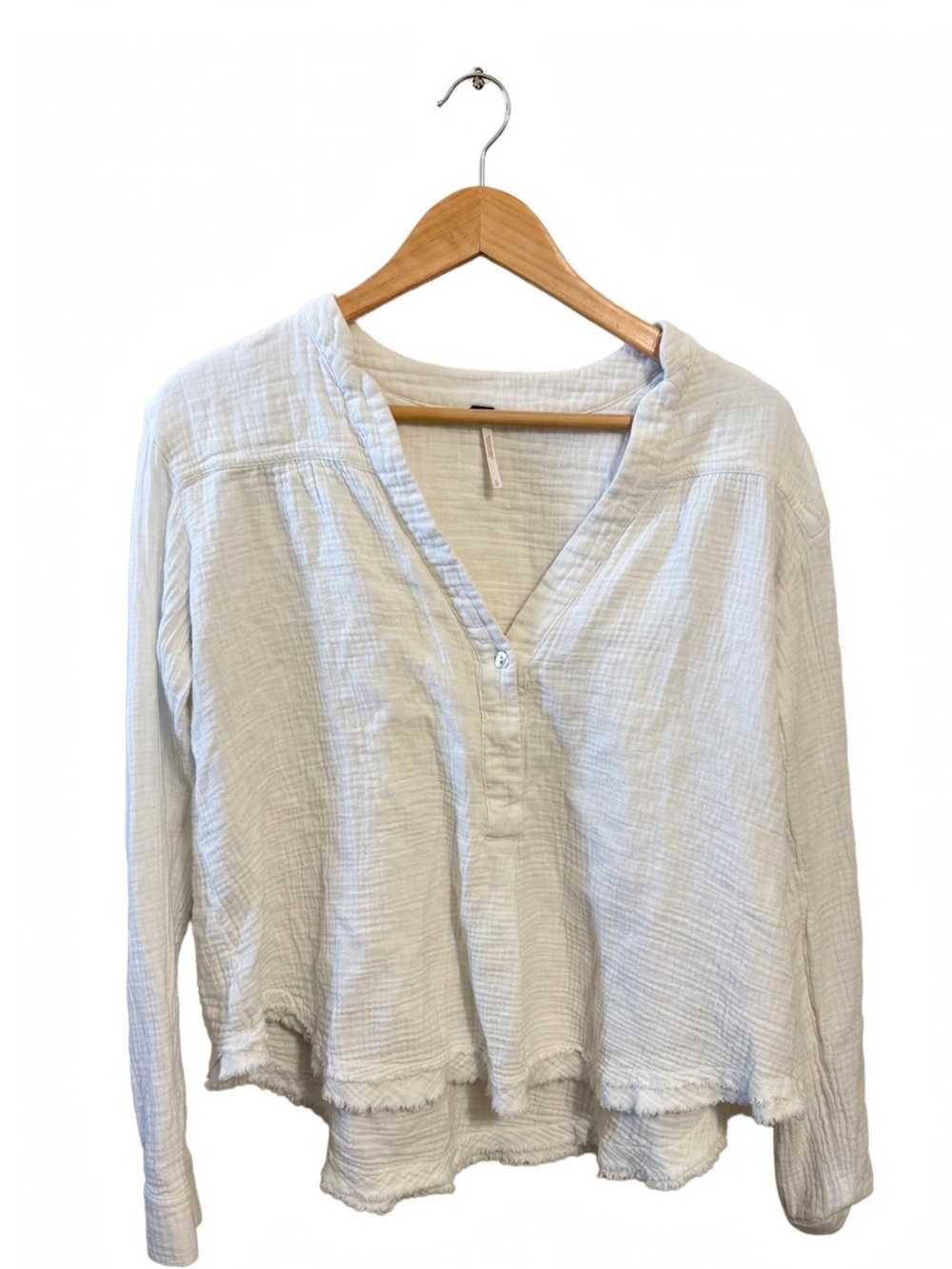 Free People White Textured Gauze V-Neck Tunic- Size S